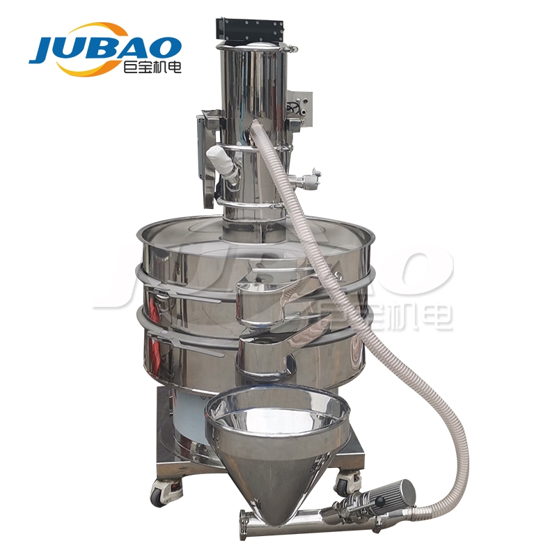 真空上料機(jī)接振動篩、料倉試樹脂粉 物料’